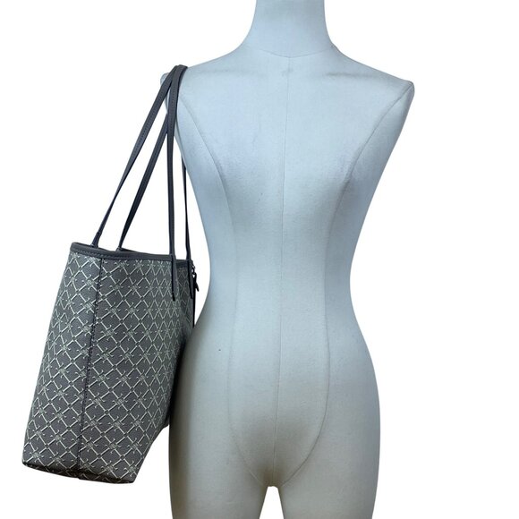 Lauren Ralph Lauren Women’s Gray Monogram Faux Leather Shoulder Straps Tote Bag - Picture 6 of 16